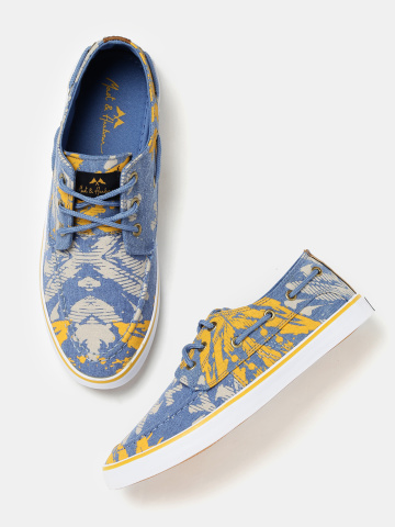 Mast & Harbour Men Blue & Yellow Printed Boat Shoes at best price Mast & Harbour Men Blue & Yellow Printed Boat Shoes