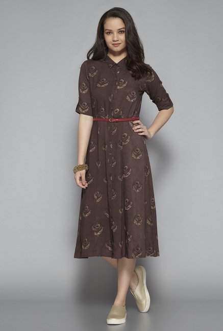 Bombay Paisley by Westside Brown Dress with Belt price