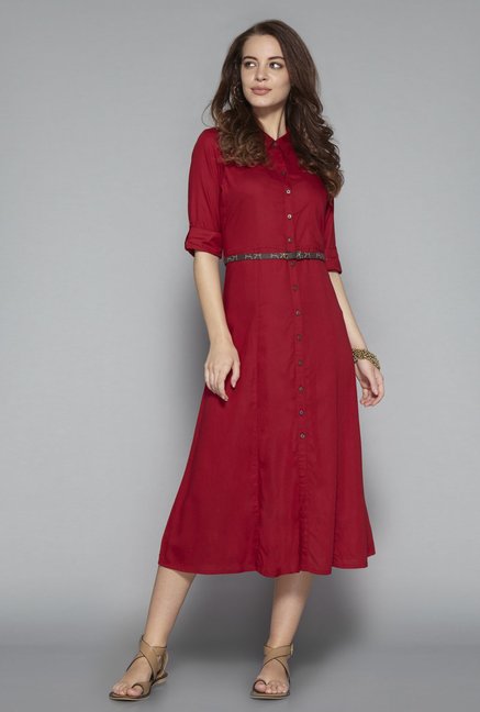 Bombay Paisley by Westside Dark Red Dress with Belt Price
