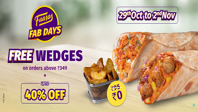 Faasos Fab Days | Upto 40% Off + FREE Wedges On Orders Above Rs.349