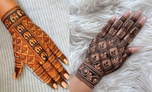 Columned Mehndi Design Back Hand